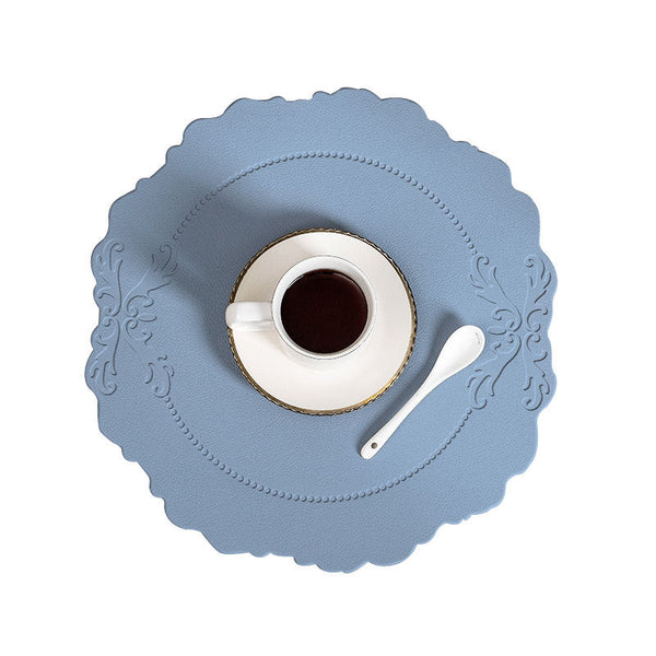 4 Pcs Retro Faux Leather Placemat Waterproof & Oil Proof Dining Table Mat (Light Blue) Placemats