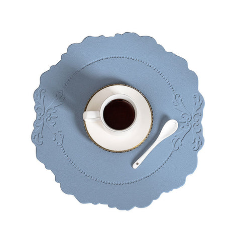 4 Pcs Retro Faux Leather Placemat Waterproof & Oil Proof Dining Table Mat (Light Blue) Placemats