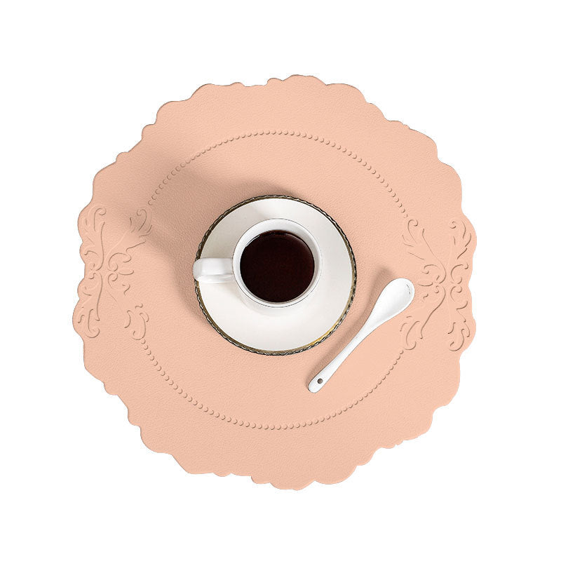 4 Pcs Retro Faux Leather Placemat Waterproof & Oil Proof Dining Table Mat (Pink) Placemats