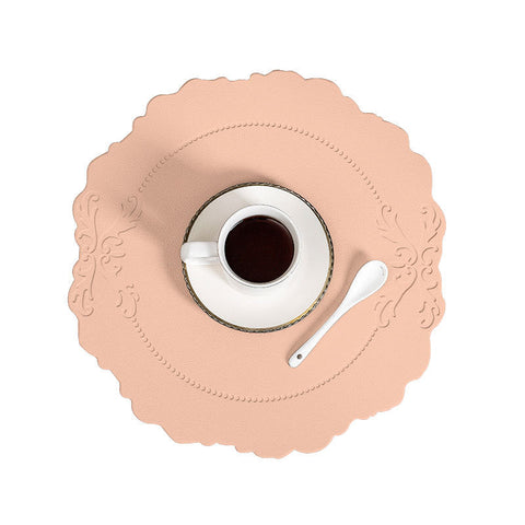 4 Pcs Retro Faux Leather Placemat Waterproof & Oil Proof Dining Table Mat (Pink) Placemats