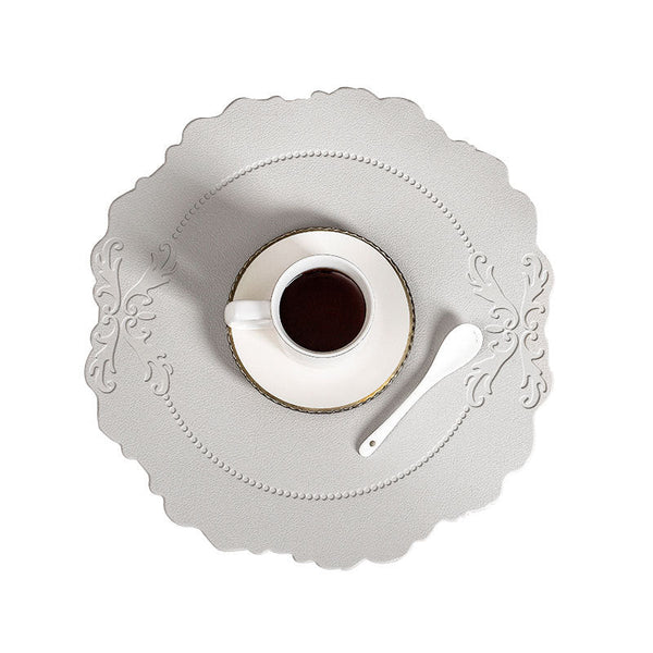 4 Pcs Retro Faux Leather Placemat Waterproof & Oil Proof Dining Table Mat (Light Grey) Placemats