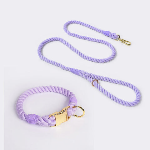 Handmade Rope Dog Collar And Leash Set Colorful Woven Cotton (Purple Size M) Dog Collars