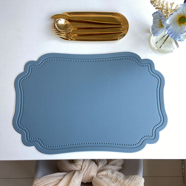 4 Pcs Retro Faux Leather Placemat Waterproof & Oil Proof Dining Table Mat (Light Blue) Placemats