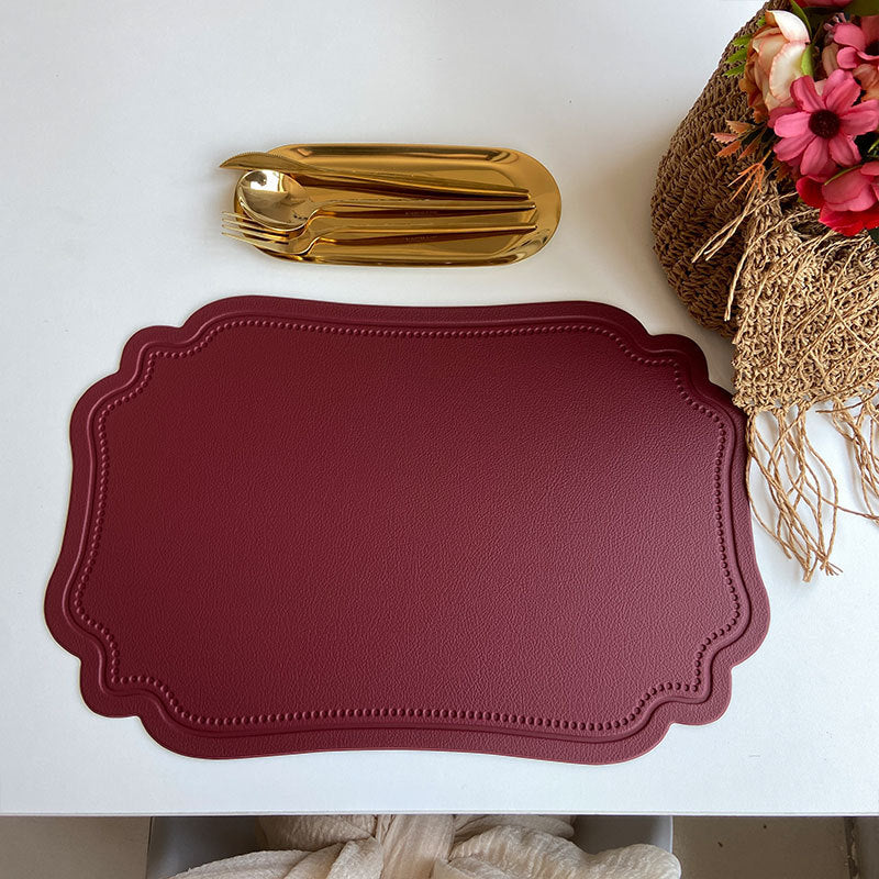 4 Pcs Retro Faux Leather Placemat Waterproof & Oil Proof Dining Table Mat (Wine Red) Placemats