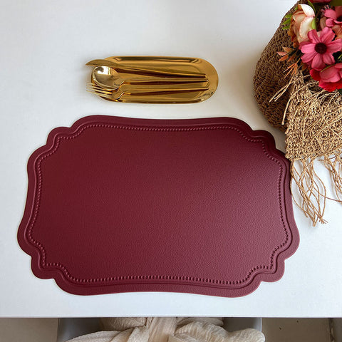 4 Pcs Retro Faux Leather Placemat Waterproof & Oil Proof Dining Table Mat (Wine Red) Placemats