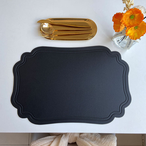 4 X Retro Faux Leather Waterproof Oil Proof Dining Table Mat Black Placemats