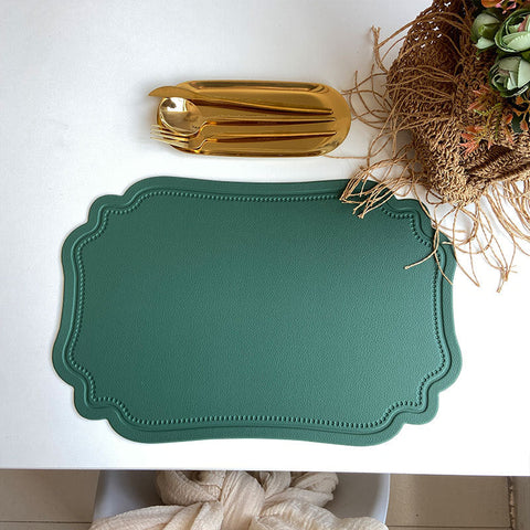 4 Pcs Retro Faux Leather Placemat Waterproof & Oil Proof Dining Table Mat (Green) Placemats