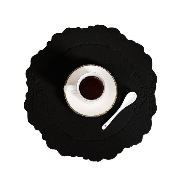 4 Pcs Retro Faux Leather Placemat Waterproof & Oil Proof Dining Table Mat (Black) Placemats