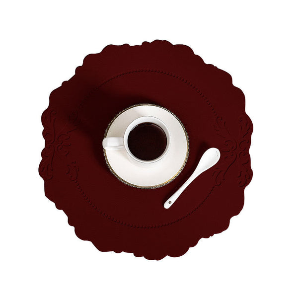 4 Pcs Retro Faux Leather Placemat Waterproof & Oil Proof Dining Table Mat (Wine Red) Placemats