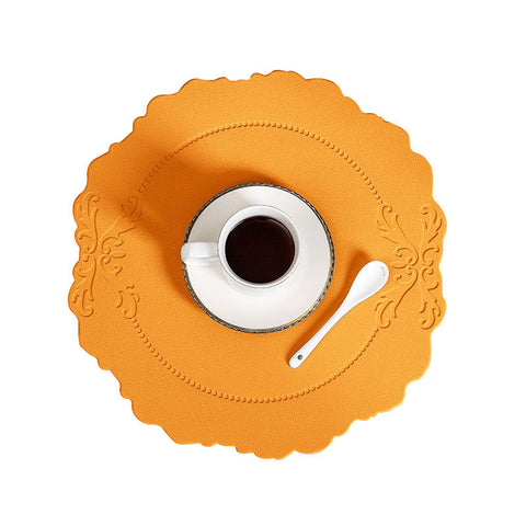 4 X Retro Round Faux Leather Waterproof Oil Proof Dining Table Mat Orange Placemats