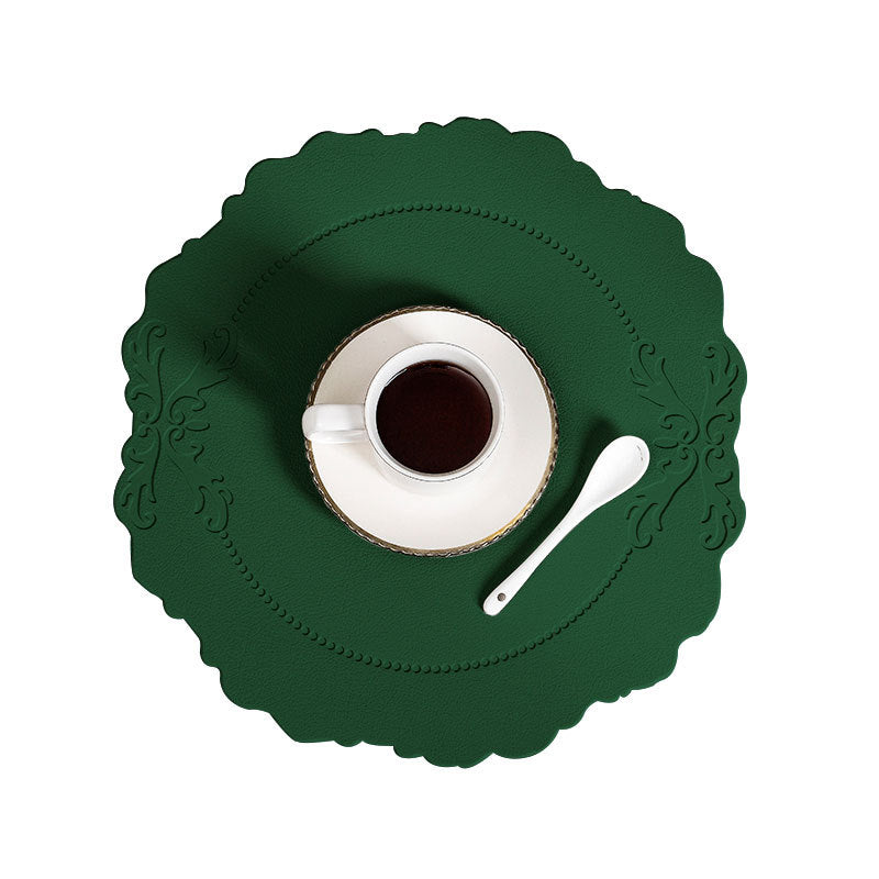 4 X Retro Round Faux Leather Waterproof Oil Proof Dining Table Mat Green Placemats