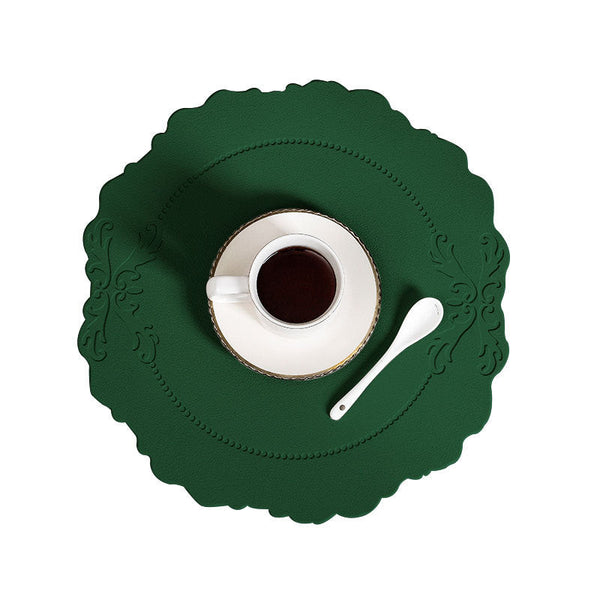 4 X Retro Round Faux Leather Waterproof Oil Proof Dining Table Mat Green Placemats