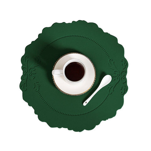 4 X Retro Round Faux Leather Waterproof Oil Proof Dining Table Mat Green Placemats