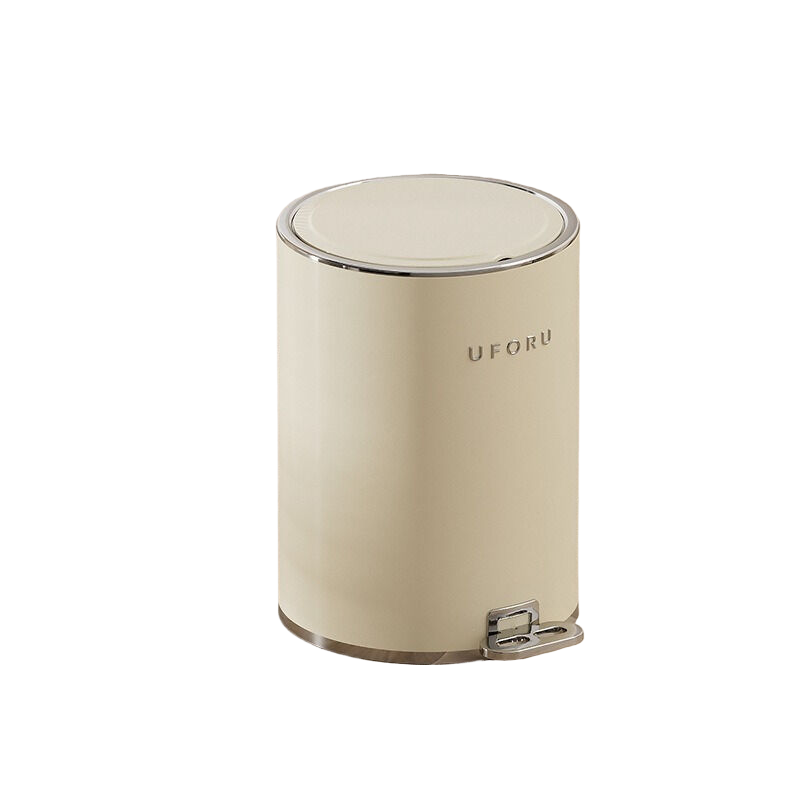 Elosung Milk White Silver Plated Circular Trash Can 15L 23.8Cm X 33.5Cm Rubbish Bins