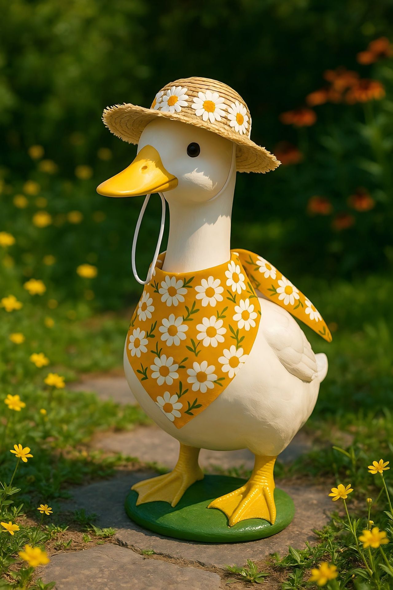 2 Sets Khaki And Yellow Daisy Delight Porch Goose & Small Pet Costume Summer Straw Hat Floral Bandana Dog Clothing & Shoes