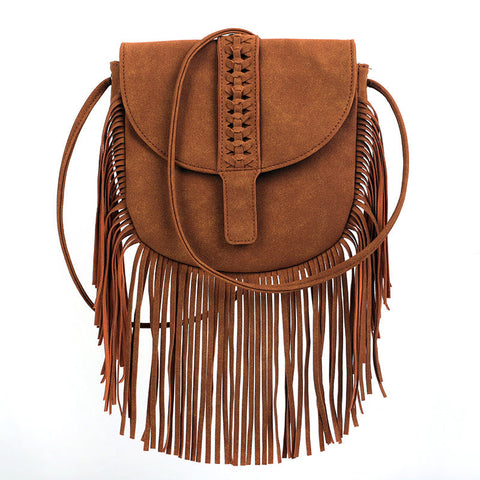 Brown Chic Bohemian Fringe Crossbody Bag Suede Look Pu Leather With Braided Detail & Adjustable Strap Women's Bags & Handbags