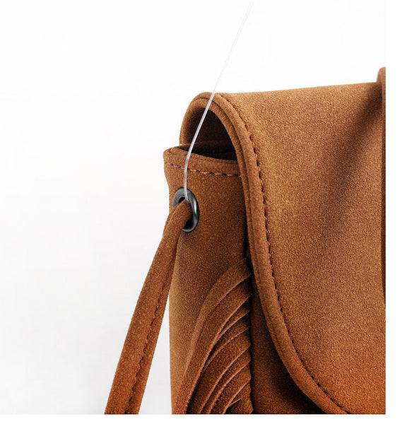 Brown Chic Bohemian Fringe Crossbody Bag Suede Look Pu Leather With Braided Detail & Adjustable Strap Women's Bags & Handbags
