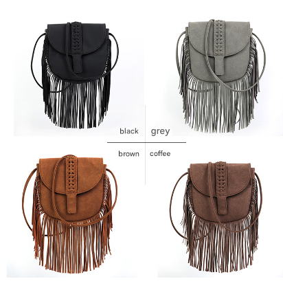 Grey Chic Bohemian Fringe Crossbody Bag Suede Look Pu Leather With Braided Detail & Adjustable Strap Women's Bags & Handbags