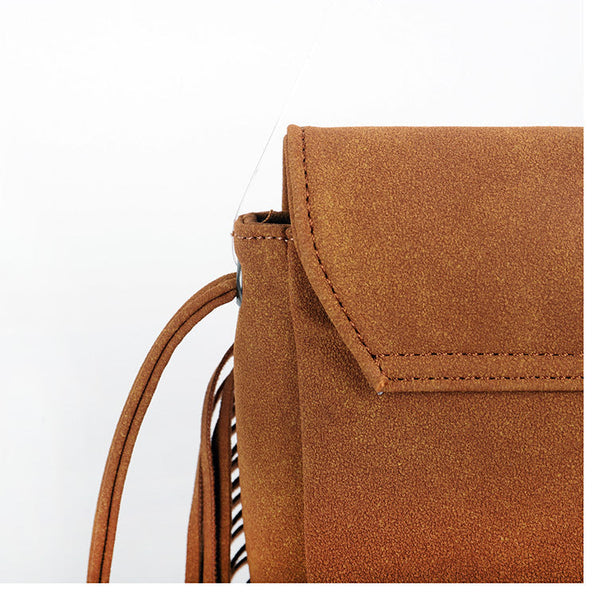 Grey Chic Bohemian Fringe Crossbody Bag Suede Look Pu Leather With Braided Detail & Adjustable Strap Women's Bags & Handbags