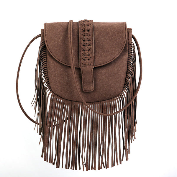 Coffee Chic Bohemian Fringe Crossbody Bag Suede Look Pu Leather With Braided Detail & Adjustable Strap Women's Bags & Handbags
