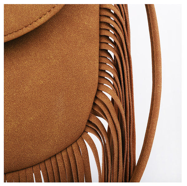 Coffee Chic Bohemian Fringe Crossbody Bag Suede Look Pu Leather With Braided Detail & Adjustable Strap Women's Bags & Handbags