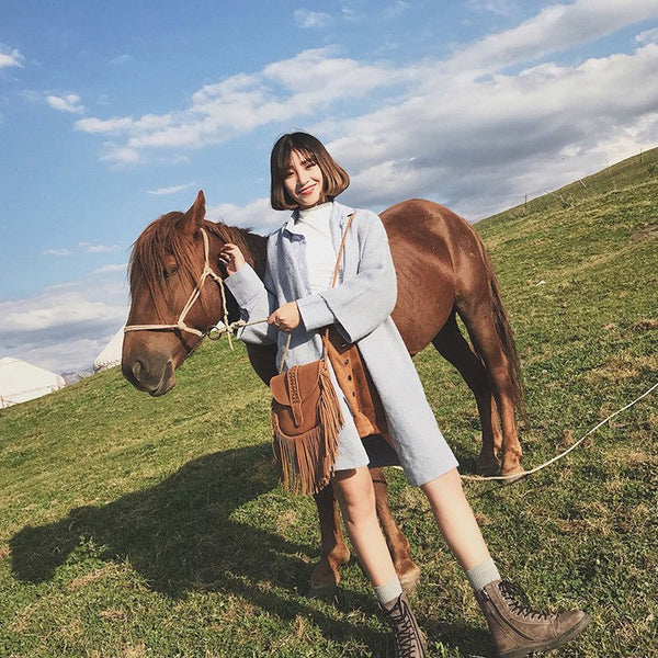 Black Chic Bohemian Fringe Crossbody Bag Suede Look Pu Leather With Braided Detail & Adjustable Strap Women's Bags & Handbags