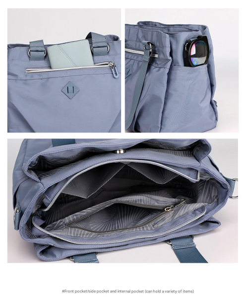 Blue Versatile Water Repellent Nylon Tote Bag Lightweight Multi Pocket Shoulder & Crossbody Handbag Women's Bags & Handbags