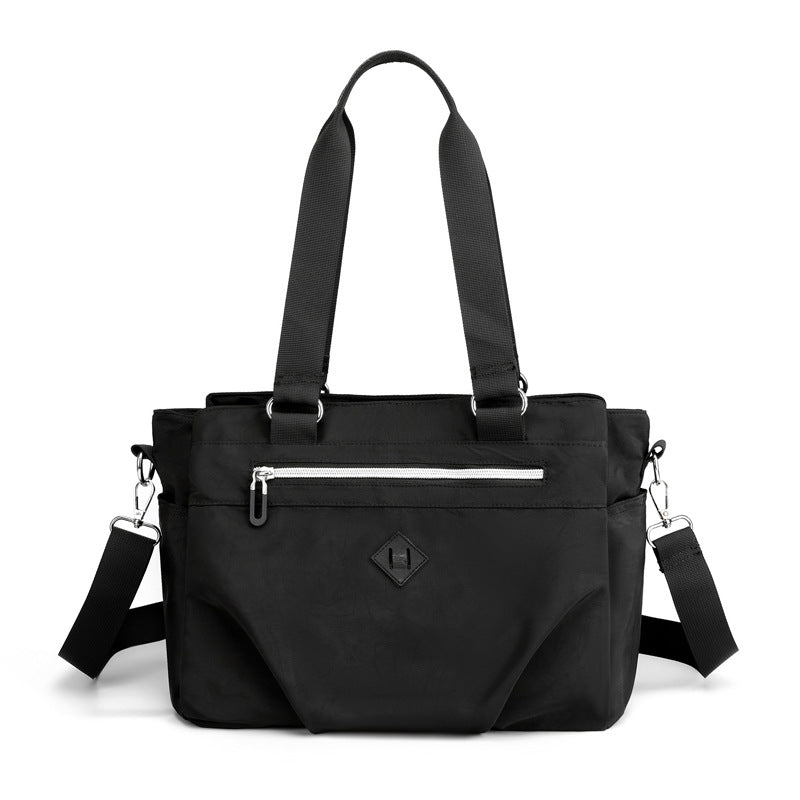 Black Versatile Water Repellent Nylon Tote Bag Lightweight Multi Pocket Shoulder Crossbody Handbag Women's Bags & Handbags