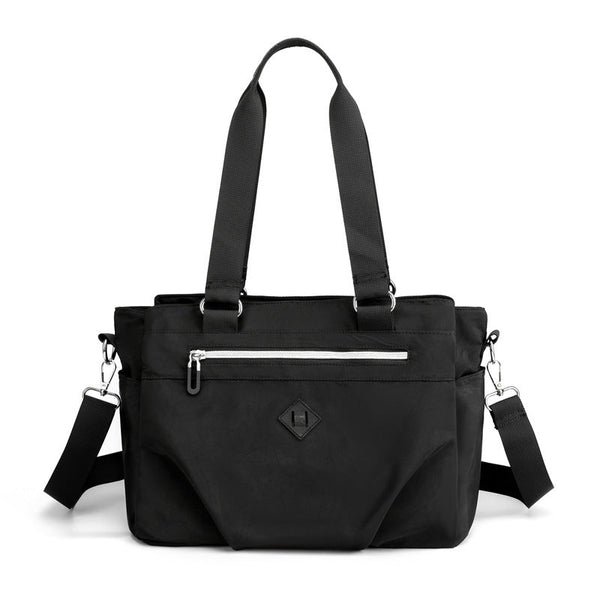 Black Versatile Water Repellent Nylon Tote Bag Lightweight Multi Pocket Shoulder Crossbody Handbag Women's Bags & Handbags