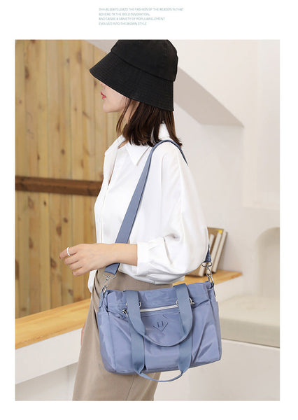 Black Versatile Water Repellent Nylon Tote Bag Lightweight Multi Pocket Shoulder Crossbody Handbag Women's Bags & Handbags