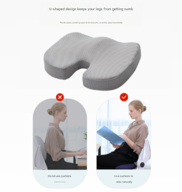 Black Ergonomic U Shaped Memory Foam Seat Cushion Coccyx Relief & Posture Support With Breathable Cover Seat & Posture Cushions