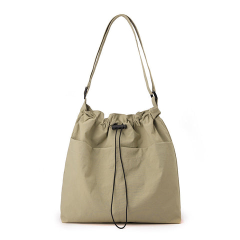 Khaki Chic Lightweight Nylon Drawstring Tote Bag Multi Pocket Casual Shoulder Crossbody Women's Bags & Handbags