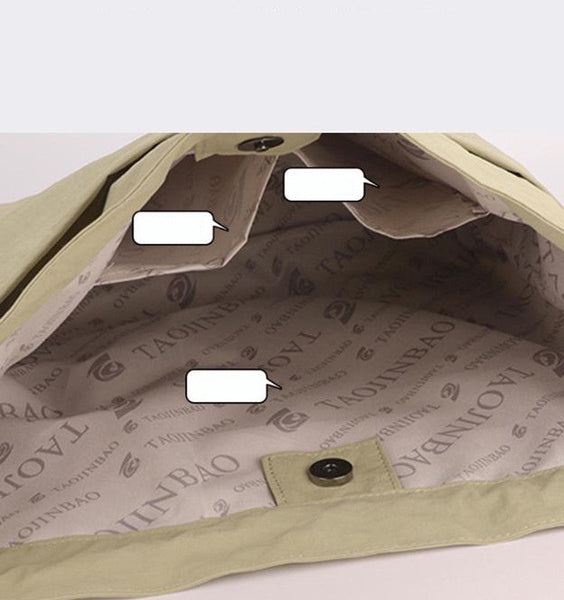 Khaki Chic Lightweight Nylon Drawstring Tote Bag Multi Pocket Casual Shoulder Crossbody Women's Bags & Handbags