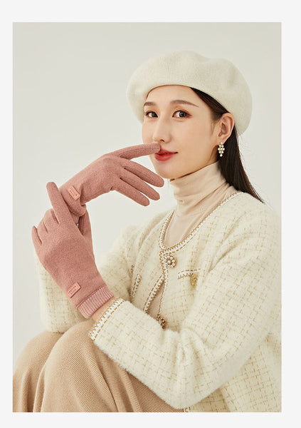 Pink Elegant Women's Wool Blend Winter Gloves Cozy Fleece Lined Touchscreen Warmth Gloves & Mittens