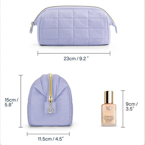 Beige Chic Quilted Puffer Makeup Bag Large Capacity Travel Cosmetic Organizer With Wide Opening Makeup Bags & Cases