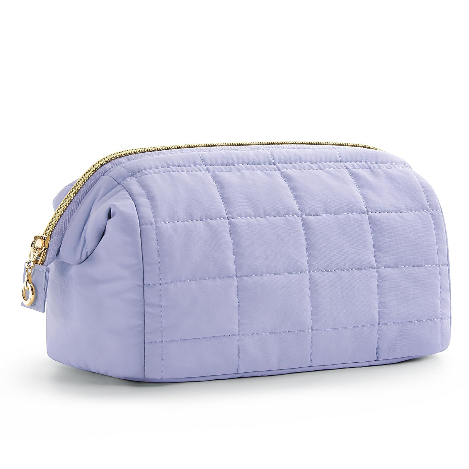 Purple Chic Quilted Puffer Makeup Bag Large Capacity Travel Cosmetic Organiser With Wide Opening Makeup Bags & Cases