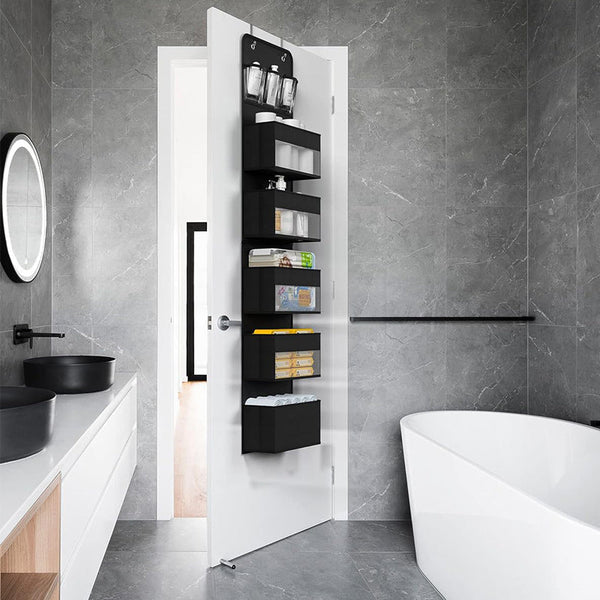 Black Heavy Duty 5 Tier Over The Door Hanging Organizer Space Saving Storage With Clear Windows & Mesh Pockets Shoe Organisers