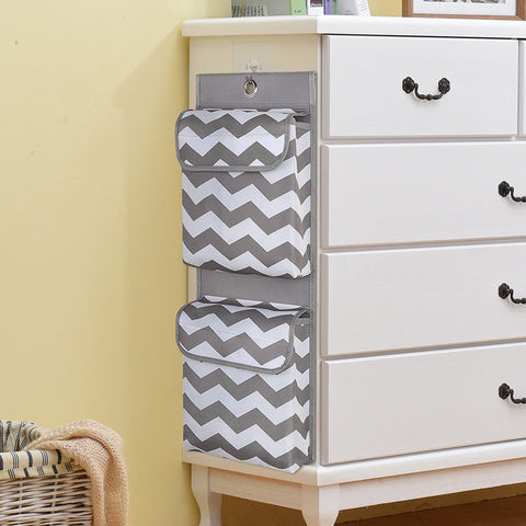 Grey And White Chic Chevron 2 Pocket Hanging Storage Organizer With Lids Waterproof Oxford Cloth Wall & Door Mount Other Home Organisation