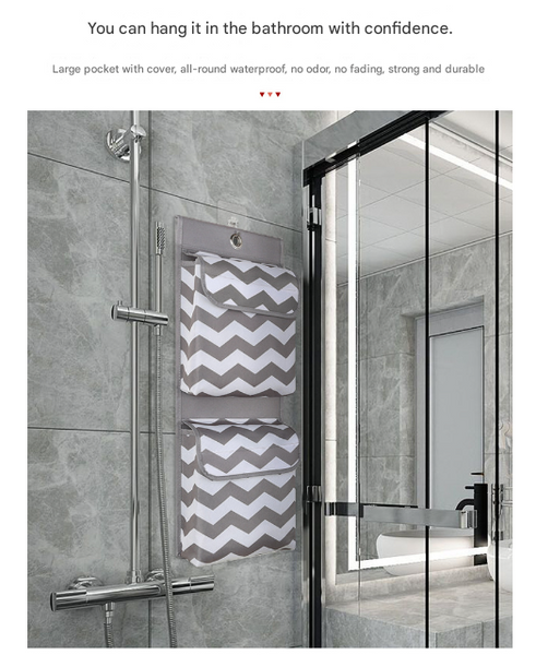 Grey And White Chic Chevron 2 Pocket Hanging Storage Organizer With Lids Waterproof Oxford Cloth Wall & Door Mount Other Home Organisation