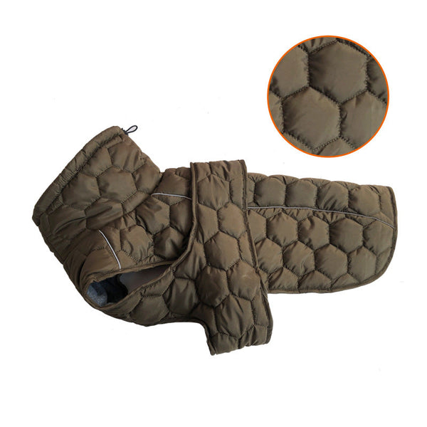 Size M Olive Green Warm Quilted Dog Winter Coat Adjustable Fleece Lined Puffer Vest With Reflective Trim & Leash Port Dog Clothing & Shoes
