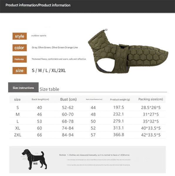 Size 2Xl Olive Green Warm Quilted Dog Winter Coat Adjustable Fleece Lined Puffer Vest With Reflective Trim & Leash Port Dog Clothing & Shoes