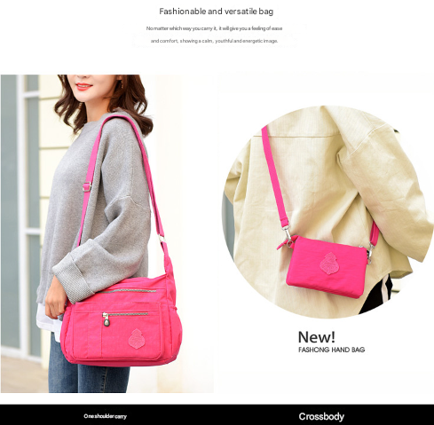 Rose Red Versatile Womens Nylon Water Repellent Crossbody Shoulder Bag Set With Matching Clutch Pouch Women's Bags & Handbags