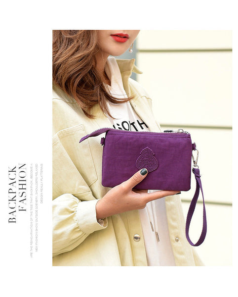 Rose Red Versatile Womens Nylon Water Repellent Crossbody Shoulder Bag Set With Matching Clutch Pouch Women's Bags & Handbags