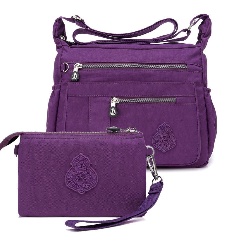 Purple Versatile Womens Nylon Water Repellent Crossbody Shoulder Bag Set With Matching Clutch Pouch Women's Bags & Handbags