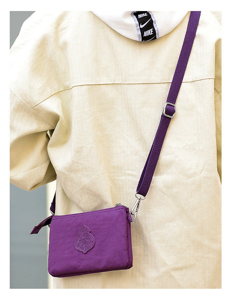 Purple Versatile Womens Nylon Water Repellent Crossbody Shoulder Bag Set With Matching Clutch Pouch Women's Bags & Handbags