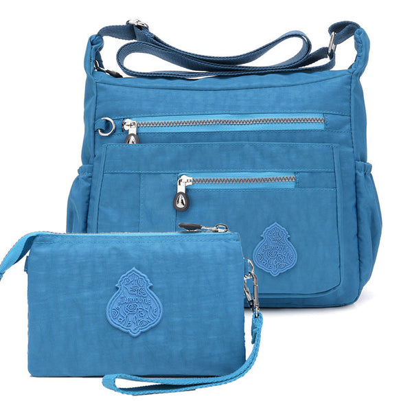 Blue Versatile Womens Nylon Water Repellent Crossbody Shoulder Bag Set With Matching Clutch Pouch Lightweight & Multi Pocket Women's Bags & Handbags