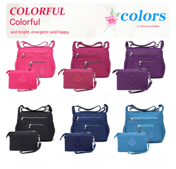 Blue Versatile Womens Nylon Water Repellent Crossbody Shoulder Bag Set With Matching Clutch Pouch Lightweight & Multi Pocket Women's Bags & Handbags