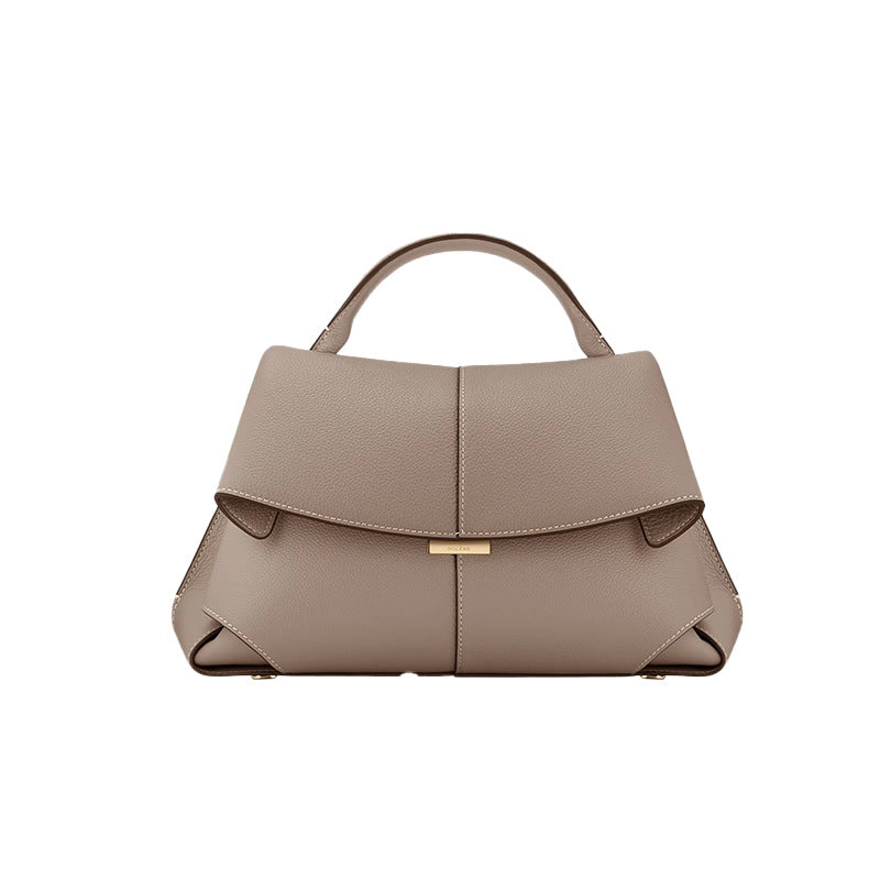 Khaki Elegant Womens Genuine Cowhide Leather Top Handle Satchel Chic Flap Crossbody Shoulder Bag Women's Bags & Handbags