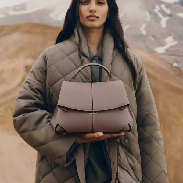 Khaki Elegant Womens Genuine Cowhide Leather Top Handle Satchel Chic Flap Crossbody Shoulder Bag Women's Bags & Handbags