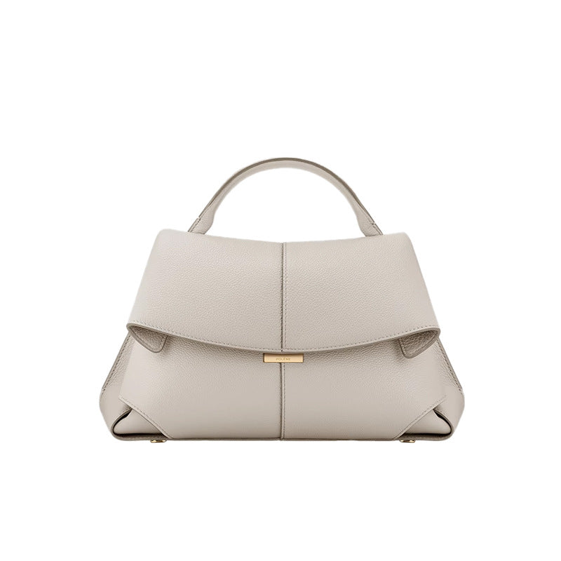 Beige Elegant Womens Genuine Cowhide Leather Top Handle Satchel Chic Flap Crossbody Shoulder Bag Women's Bags & Handbags